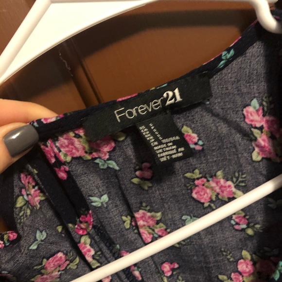 Navy blue floral dress with elastic waist - Picture 5 of 5